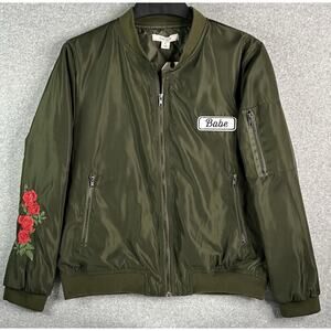 Adam Levine Olive Green “Babe” Rose Embroidered Bomber Jacket XL NWT